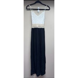 Windsor Black White Lace Crochet Maxi Dress Spaghetti Strap Size Medium New Tags